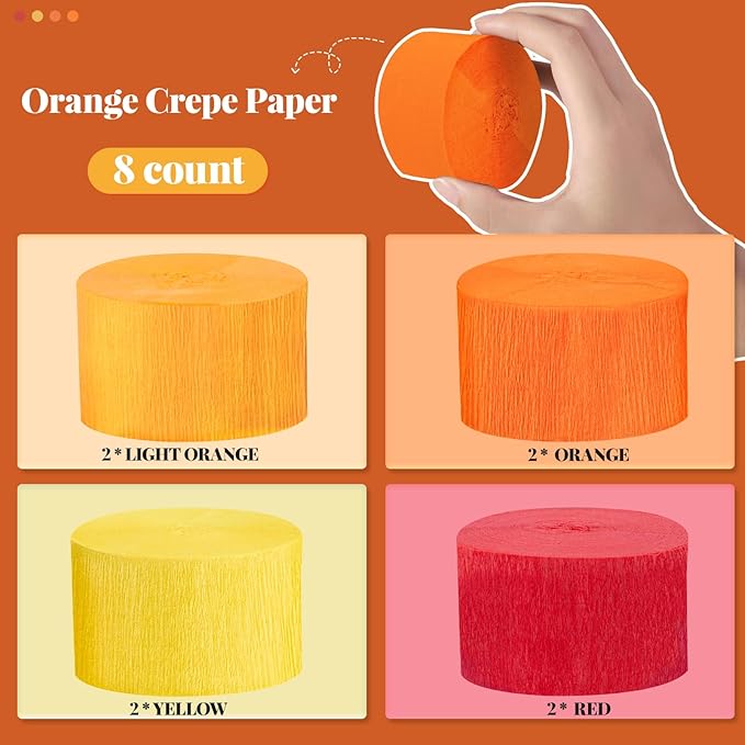 Orange Streamers Party Decorations, 8 Rolls Red Orange Yellow Crepe Paper Streamers for Thanksgiving Party Decorations, Birthday & Home Backdrop Decorations