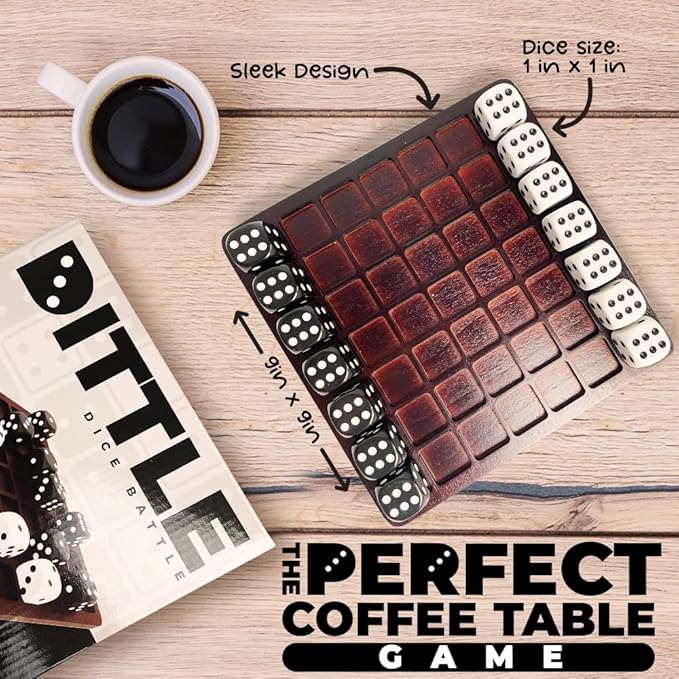 Dittle™- Dice Battle | 2 Player Dice Games for Adults | Adult Board Games for 2 Players | Best Two Player Game for Adults | Two Person Wooden Coffee Table Fun | Bar Game for Adult Indoor Tabletop