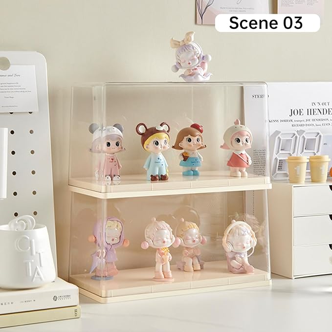 2 Tiers Clear Display Case for Figures, Stackable Acrylic Storage Organizers Box with Cover, Large Dustproof Showcase for Collectibles Action Figure(1, Small)