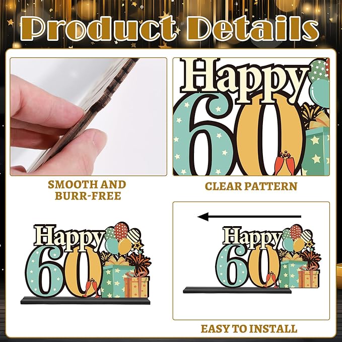 60th Birthday Decorations for Men Women - Colorful Vintage 1966 Sixty Birthday Wooden Centerpieces Table Decor, Cheers to 60 Years Old Bday Table Topper Sign Party Supplies