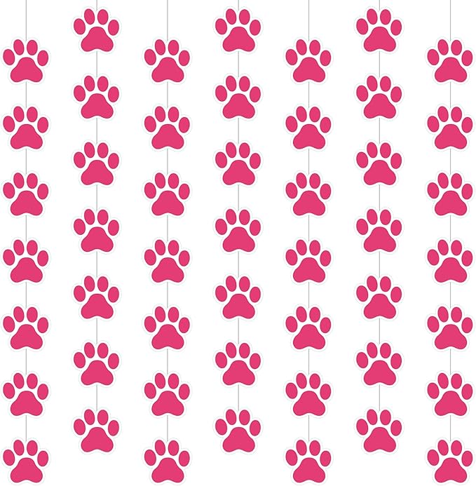 Duraaamo 8 Packs Dog Party Banner Decorations Pink Paw Print Paper Garland Dog Birthday Hanging Cutouts Paw Banners for Lets Pawty Pet Birthday Baby Shower Party Supplies Decor