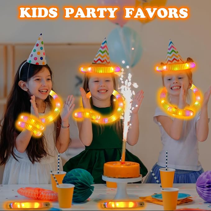 Orange Glow Sticks Pop Tubes, 24PCS Mardi Gras Parade Throws Party Favors, Light Up Necklaces & Bracelets Accessories Decorations, Glow Birthday Wedding Carnival Easter Party Supplies for Kids Adults