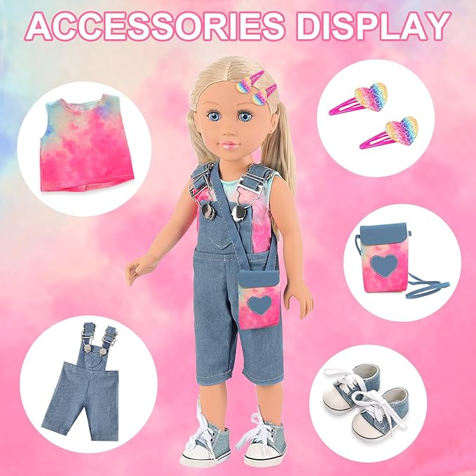 Ecore Fun 18 Inch Girl Doll Playset with 8 Pcs Accessories - Clothes, Shoes, Bag & Hairpin - 18" Dolls Set Perfect for Girls and Kids (with Doll)