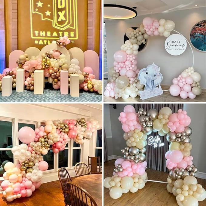 Rose Gold and Pink Balloons, 60PCS Baby Pink Apricot Ivory White Balloon 12Inch Metallic Chrome Gold Rose Gold Balloon Beige Blush Nude Balloon for Boho Wedding Bridal Baby Shower Birthday Decorations