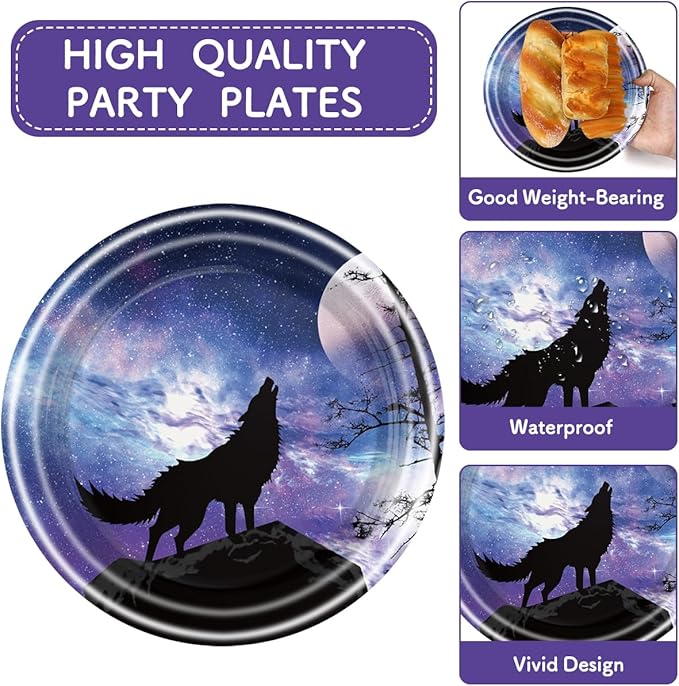 Wolf Birthday Party Tableware, Wolf King Party Supplies, Galaxy Wolf Birthday Decorations Wolf Theme Paper Plate