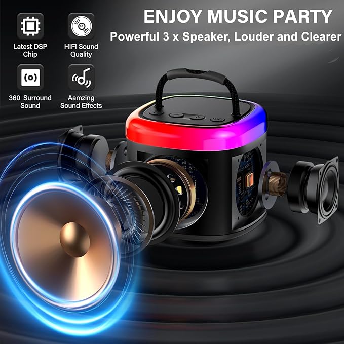 Mini Karaoke Machine for Kids: Portable Bluetooth Speaker with Wireless Microphone for Kids & Adults - Ideal Christmas Easter Birthday Gift Music Toys for Girls Boys Aged 4 5 6 7 8 9 10 11 12+