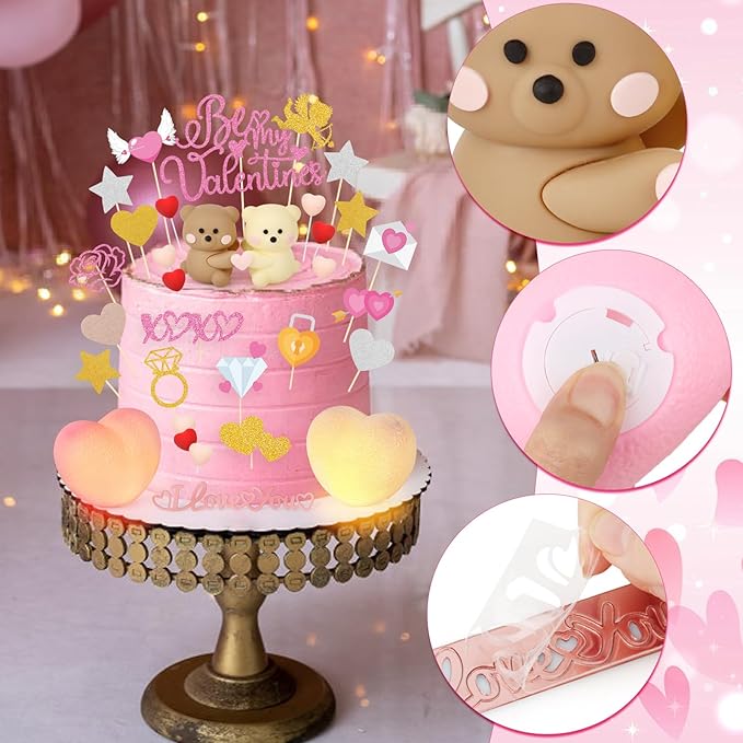 Hooqict 36 Pieces Valentine's Day Cake Decorations Set with Sweet Love Heart Valentines Party Cake Toppers & Cupcake Toppers for Happy Valentines Galentines Day Anniversary Birthday Party Decorations