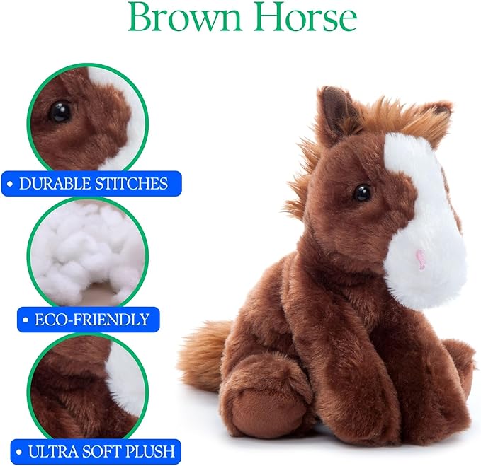 The Petting Zoo Floppy Horse Stuffed Animal Plushie, Gifts for Kids, Wild Onez Wildlife Animals, Horse Plush Toy 8 inches
