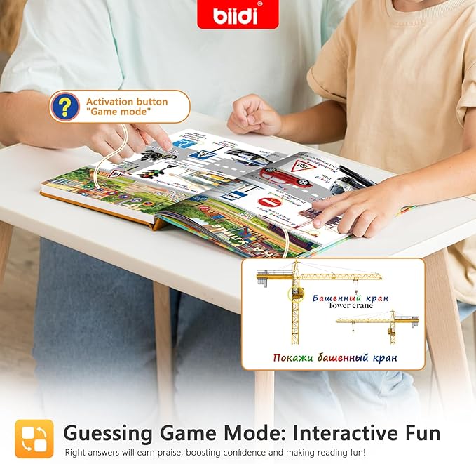 English and Russian Bilingual Talking Book Interactive Book for Kid,1600+ Sounds Talking Book,Interactive Language Learning Toy for Age 3-5 Toddler,Boys Girls Birthday