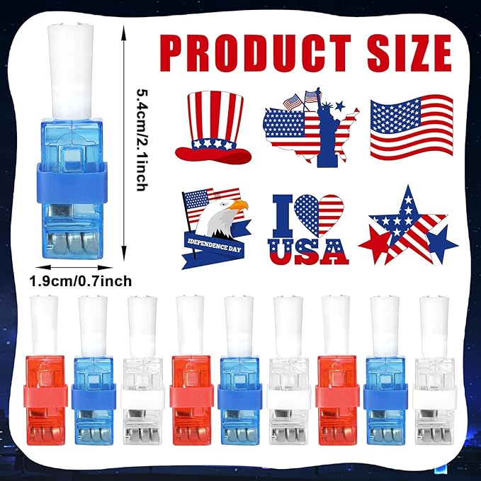 36 PCS 4th of July Party Favors Patriotic Red White Blue LED Light Up Finger Lights, Glow in the Dark Patriotic Party Bulk for Christmas Goodie Treat Bags Stuffers Independence Day Birthday Supplies