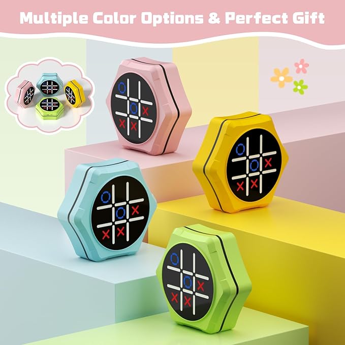 Tic Tac Toe Bolt Game,5-in-1 Handheld Puzzle Games Console,Electronic Tic Tac Toe Game for Educational&Memory,Portable Travel Games for Car Ride with Silent Mode,Toys Gift Idea for Kids & Family-Pink