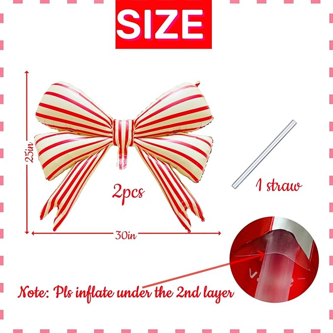 2 pcs Big Bow Balloons Yellow with Red Strips 30 inch, Bow Party Balloons Decorations for Girls Baby Shower Birthday Party Decor Suppplies Bachelorette Engagement Wedding Balloon Arch Kits