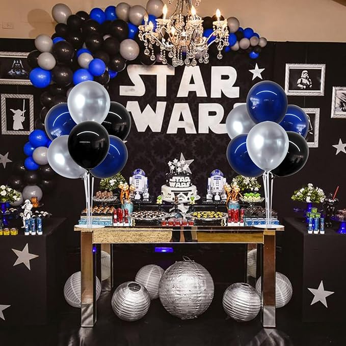 TONIFUL 4 Set Black and Blue Silver Balloon Centerpieces for Table,Balloon Stand Kit for Graduation Decorations 2026,Blue Party Decorations,Retirement,Birthday Decoration for men,Father's Day