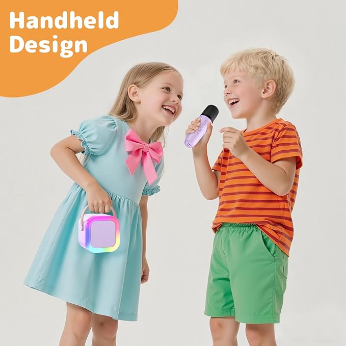 Fede Karaoke Machine for Kids Adults, Mini Karaoke Machine with 2 Wireless Microphones, Portable Bluetooth Speaker with Voice Changing Effects & LED Lights, Best Gifts Toys for Girls and Boys