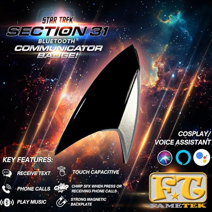 FAMETEK Star Trek Section 31 Bluetooth ComBadge with Chirp Sound Effect, Star Trek Communicator Badge