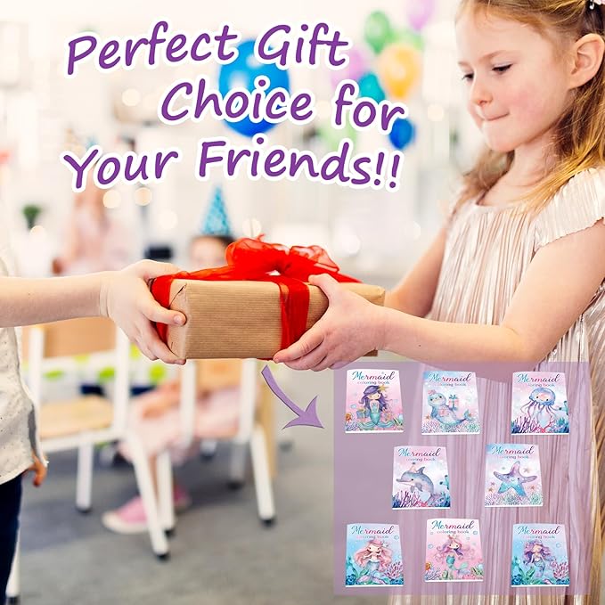Lyosehy 24PCS Mermaid Mini Coloring Books Purple Mermaid Theme Party Favors Ocean Mermaid Coloring Books Bulk for Kids Mermaid Theme Birthday Party Drawing Book Craft Supplies