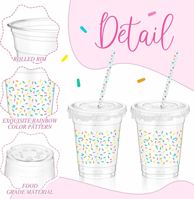 Domensi 50 Pcs Sprinkle Baby Shower Plastic Cup 12 oz Rainbow Confetti Sprinkle Thick Clear Cup Baby Shower Birthday Table Decorations Candy Color Party Supplies It's a Boy Girl
