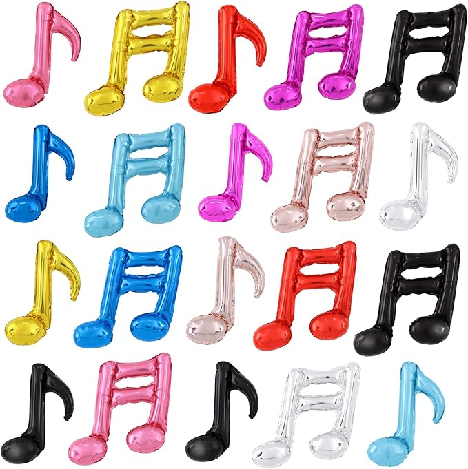 TONIFUL 18Pcs Rainbow Music Balloons Music Notes Party Decorations Music Themed Party Supplies Music Note Aluminum Foil Balloons For Birthday Baby Shower Celebrations Outdoor Party