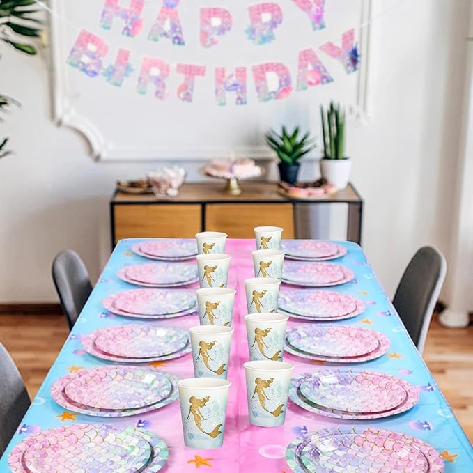 Mermaid Birthday Decorations,40 Pack Paper Plates for Baby Shower Party Supplies Mermaid Under the Sea Theme Party Disposable Dinnerware Plates for Mermaids Princess Birthday Party (9 Inch)