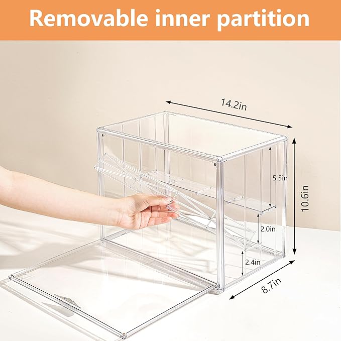 Attelite Acrylic Display Case for Collectibles, 3 Tier Figure Display Cases with 2 Movable Dividers, Clear Stackable Display Box Showcase with Magnetic Door for Action Figures