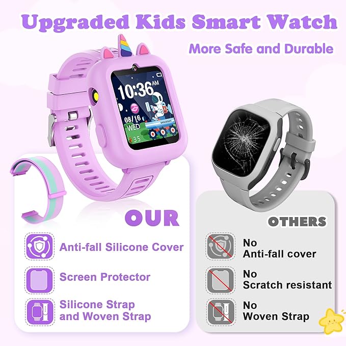Smart Watch for Kids Girls Gift Age 3-12 with 39 Games Alarm Clock Camera Video Music Player Pedometer Flashlight 12/24 hr HD Touch Screen Kids Smart Watch Birthday Toys for 4 5 6 7 8 9 10 Year Olds