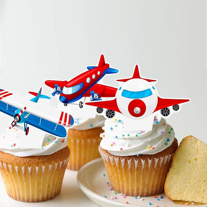 Airplane Cupcake Toppers Airplane Birthday Party Decorations 48PCS Plane Cupcake Picks Aircraft Helicopter Cake Decor for Aviation Theme Pilot Baby Shower Birthday Party Supplies