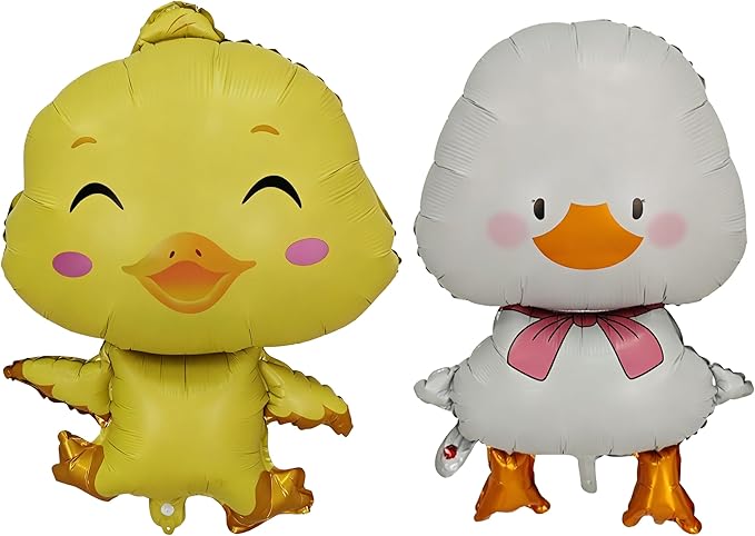 2PCS Yellow White Duck Shape Foil Balloon Farm Animal Mylar Balloon For Boys Gils Kids Farm Duck Animal Theme Birthday Baby Shower Party Decorations Supplies