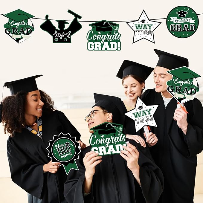 24Pcs Graduation Party Decorations Class of 2026, Graduation Centerpieces for Tables, 2026 Congrats Grad Party Centerpiece Stick Table Toppers for Graduation Party Supplies (Green)