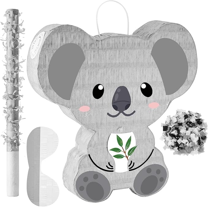 Koala Piñatas for Birthday Party Safari Animal Piñata with Stick, Blindfold, Confetti for Adults Birthday Baby Shower Party Supplies