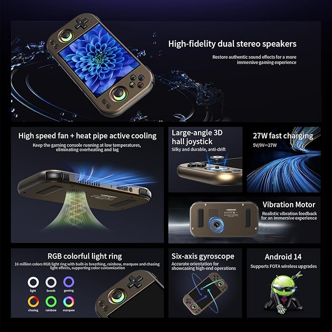 ANBERNIC RG477M Retro Handheld Game Console , Aluminum Alloy CNC Android 14 System 4.7 Inch LTPS in-Cell Touch Screen Dimensity 8300 Processor Support WiFi 6E Bluetooth 5.3(Brozen)