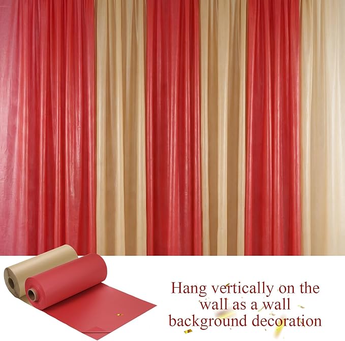 Moukeren 40'' x 100' Circus Tablecloth Roll Plastic Tablecloth Disposable DIY Carnival Tent Party Supplies for Big Top Tent Backdrop Curtains Ceiling Wall Drapes (Beige, Red,4 Roll)
