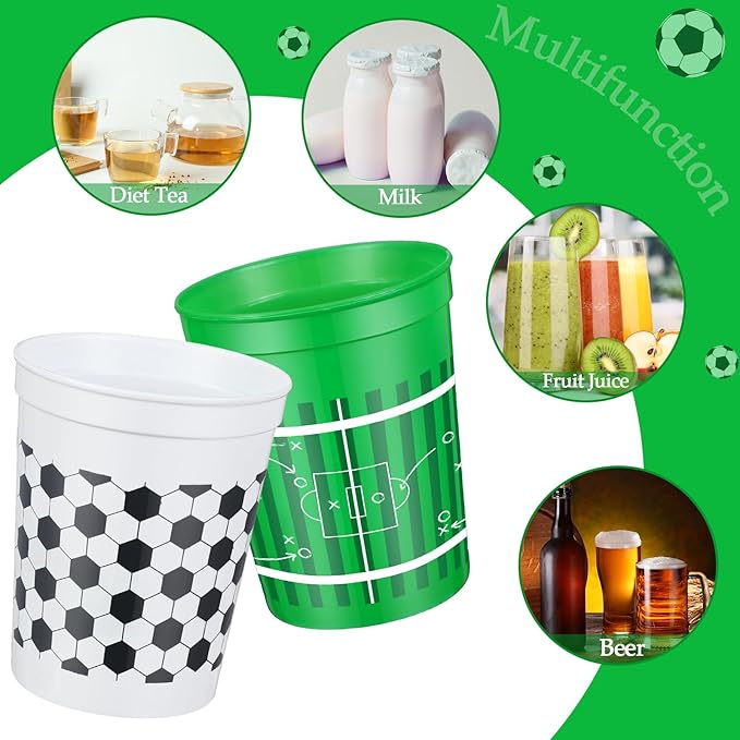 Norme 48 Pcs Soccer Party Cups Bulk Reusable Soccer Fan Party Plastic Cups 16 oz Sports Ball Reusable Party Supplies Decorations Soccer Ball Plastic Drinking Cup for Sport Birthday Party Favor
