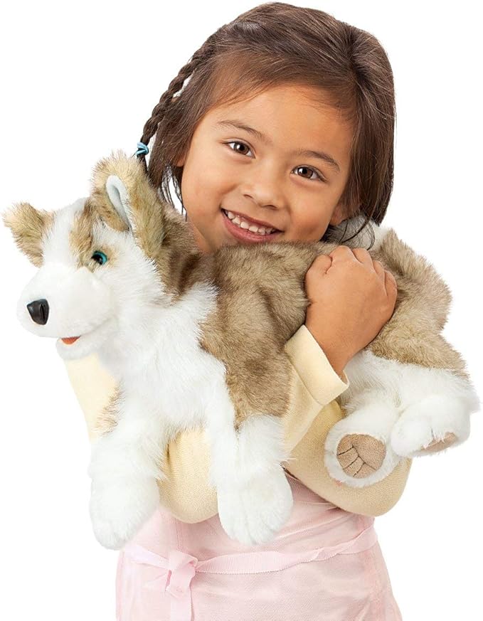 Folkmanis Wolf Pup Hand Puppet, Gray, White, Black, 1 EA
