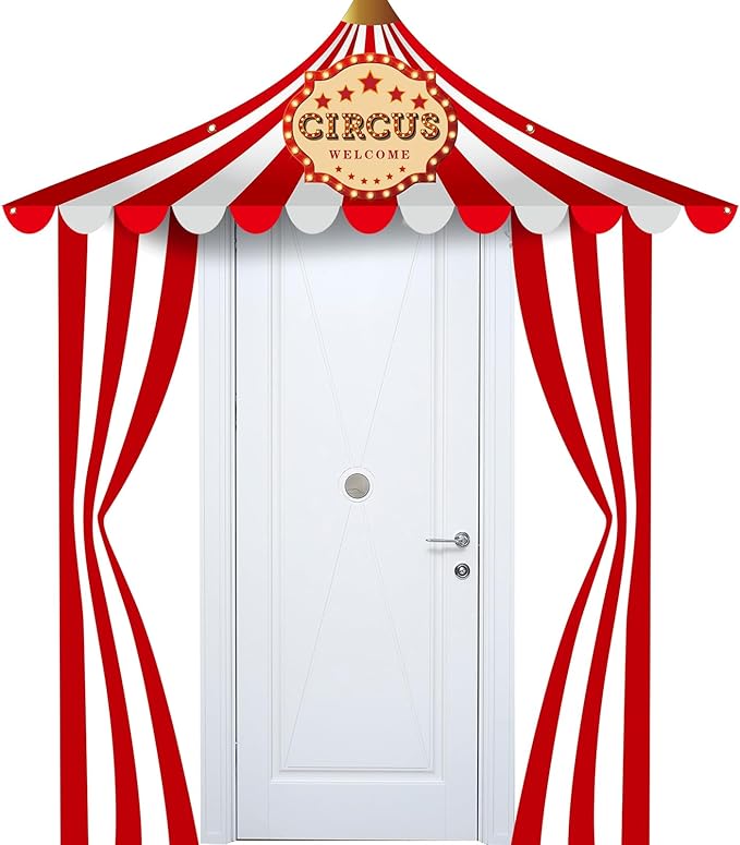 Preboun 3 Pcs Circus Tent Decorations Carnival Circus Theme Party Decorations Carnival Tent Banner Striped Pennant for Clown Theme Birthday Party Classroom Supply