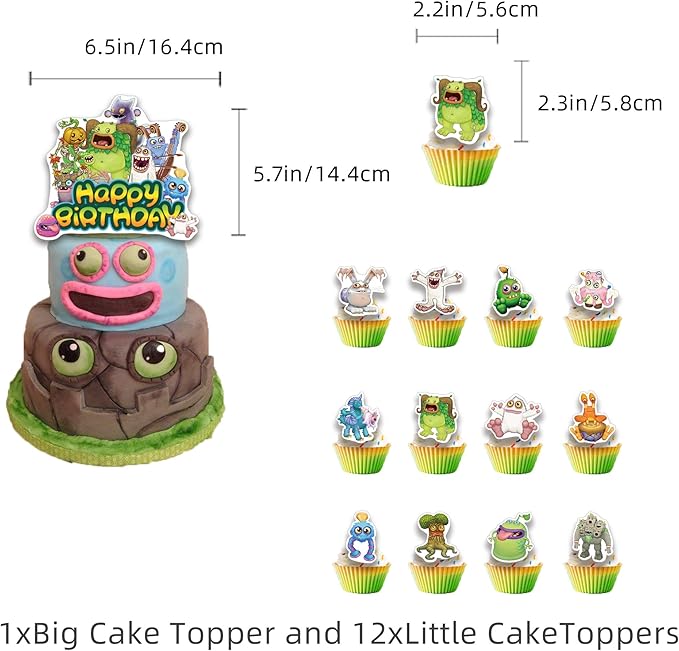 Monster Theme Birthday Party Supplies Includes Cupcake&Cake Topper-Happy Birthday Banner-Background-Balloons-Invitation Card for Kids Monster Party Decoration