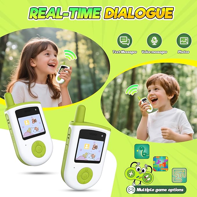 Video Walkie Talkies for Kids,2 Pack Rechargeable Kids Walkie Talkies with Video Call & Camera,Send Photos/Text,3 Mini Games & 1000ft Range, Camping, Birthday,Hiking Gift for 3-12 Year Old Boys Girls