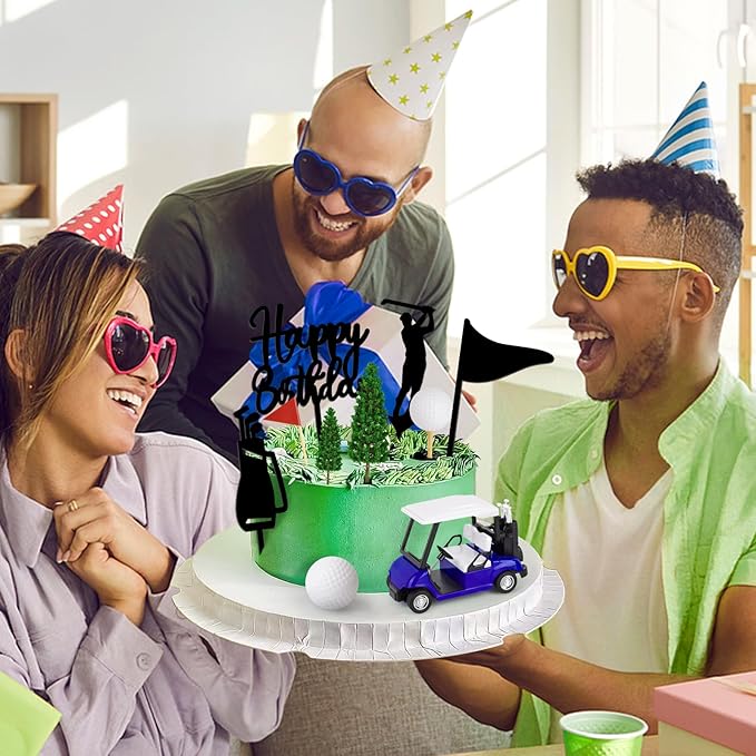 Hooqict 21 Pieces Golf Cake Decorations with Mini Cart, Ball, Green Tree, Clubs, Red Flag Cake Toppers for Men Sports Golf Themed Birthday Party Decorations Supplies
