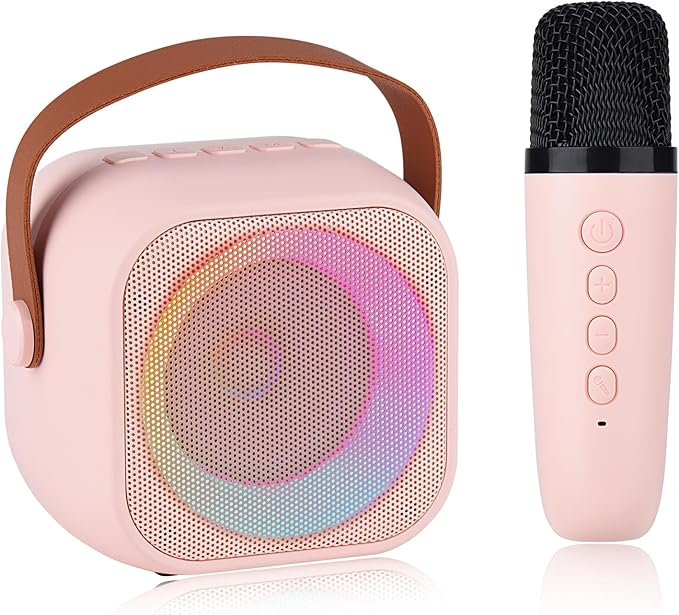 Mini Karaoke Machine for Kids Adults,Portable Bluetooth Speaker with Wireless Microphone and LED Lights,Party,Christmas,Birthday Gifts for Girls Boys,Perfect for Family Party Outdoor Travel