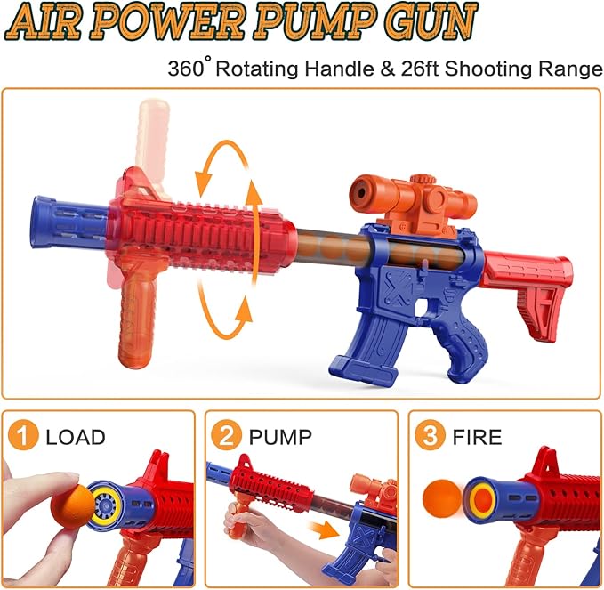 Marlrin Shooting Games Toys for Age 5 6 7 8 9 10+ Year Old Boys, Kids Toy Sports & Outdoor Game with Moving Shooting Target & 2 Popper Air Toy Guns & 24 Foam Balls, Gifts for Boys and Girls