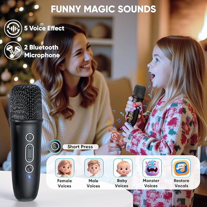 Karaoke Machine with Disco LED Lights for Adults Kids, Portable Bluetooth Speaker with 2 Wireless Microphone Toys Easter Birthday Gifts for Boys Girls Family Home Party
