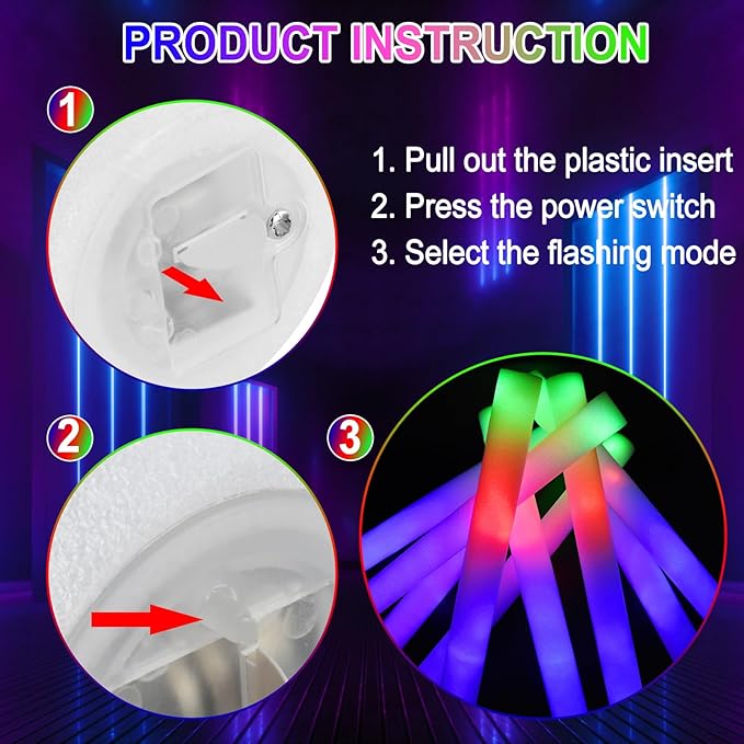Taotuo 58PCS Foam Glow Sticks Bulk, Christmas Glow in the Dark Party Supplies Light Sticks for Raves, Birthday, Wedding, New Year, Christmas