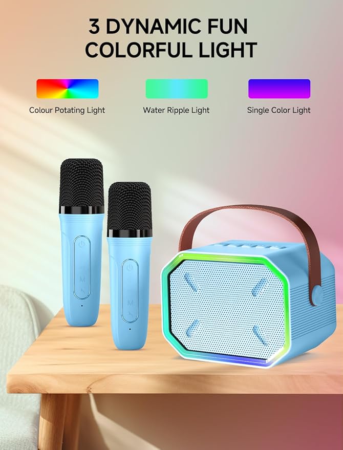 Karaoke Machine for Kids and Adults, Mini Portable Bluetooth Speaker with 2 Wireless Microphones, Led Lights for TV, Kids Gifts for Girls Boys Family Party Birthday (Blue)