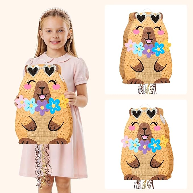 WERNNSAI Capybara Piñata - Animal theme Party Decorations Capybara Piñata with Blindfold and Bat for Kids Cute Birthday Baby Shower Decorations Classroom Party Game Supplies