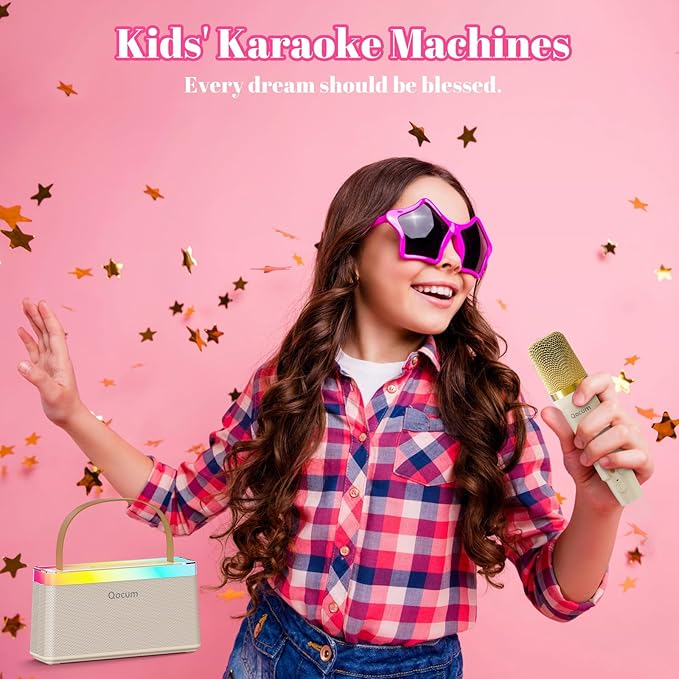 Karaoke Machine for Kids, Mini Karaoke Machine with 2 Wireless Microphones, Dual Speakers, RGB Dance Light, Voice Changer, TWS Mode, Perfect as Chirismas Birthday Toy Gift for Kids Aged 4-12