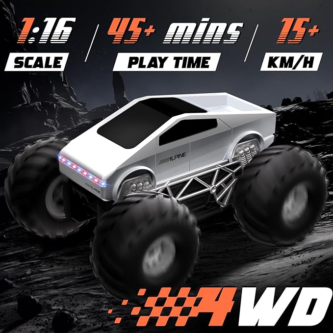 Remote Control Car, 1:16 RC Cars Scale All Terrain Electric Vehicle, LED Lights Toys Monster Trucks, Brithday Gift for Boys Girls & Adults