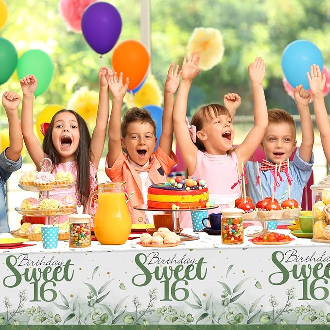 PATIAI Sweet 16 Party Decorations 3Pack Sweet 16th Tablecloths Sage Green 16th Birthday Disposable Plastic Rectangle Table Cover for Her Birthday Party Supplies 71 x 43 Inches
