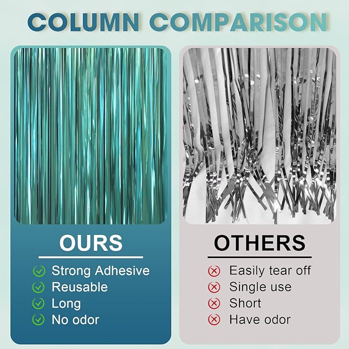 3.3 x 6.6 ft Foil Fringe Backdrop Curtains, Tinsel Streamers Party Decorations, Fringe Backdrop for Birthday, Baby Shower, Gender Reveal, Graduation (3, Retro Green)