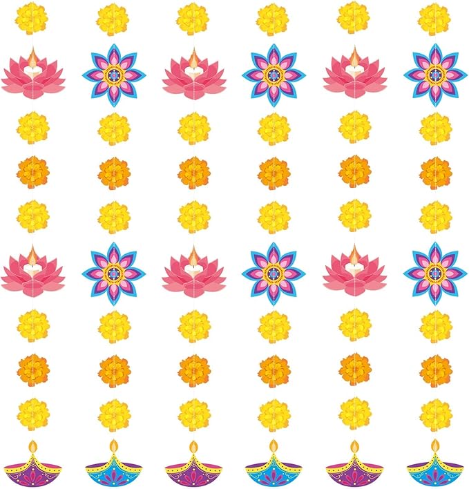MARFOREVER 41 Ft Diwali Decorations Hanging Banner, Happy Diwali Hanging Streamers Diya Light Marigold Garland Indian Festival Decoration for Pooja Deepavali Home Doorway Curtain Party Supplies