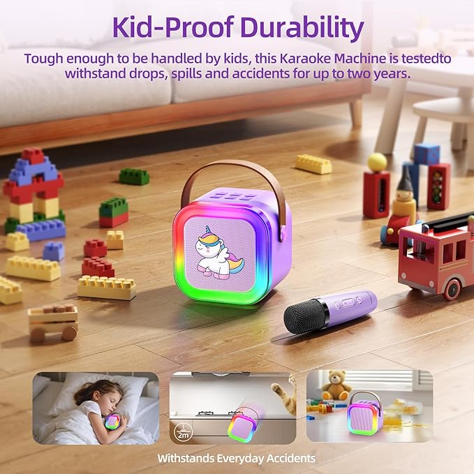 Kinglucky Mini Karaoke Machine for Kids, Top Birthday Gift Pick for Girls Ages 3, 4, 5, 6, 7, 8, 9, 10, 11, 12 Years Old, Kids' Personal Video Players Accessories with 2 Mics Valentine Kid Gift Purple