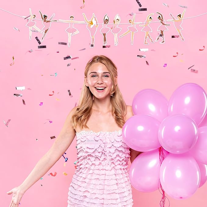 Hooqict Happy Birthday Banner Ballerina Birthday Party Decorations Ballerina Dancer Party Banner Garland Sign for Girls Women Pink Ballet Party Decorations Supplies